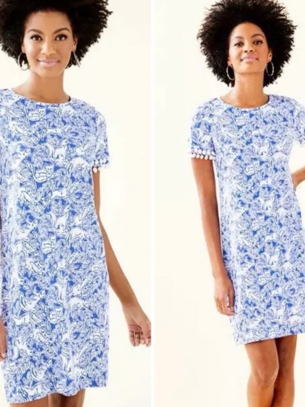 Lilly Pulitzer Blue and White Pom-Trim Casual Dress